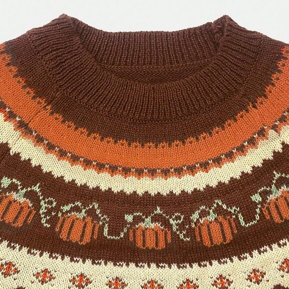 Multicolor Casual Women's Pumpkin print Crew Neck Knit Pullover sweater Top - Picture 5 of 5